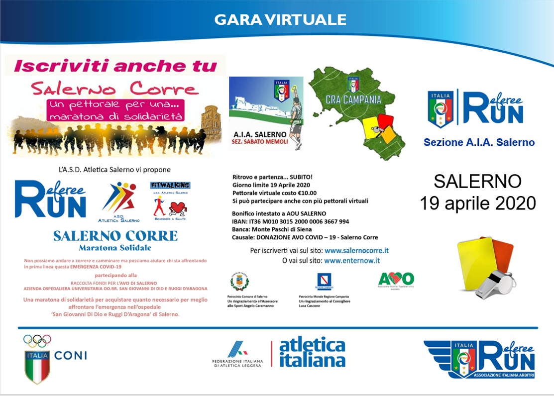 RefereeRUN a Salerno in modalità virtuale per raccogliere fondi